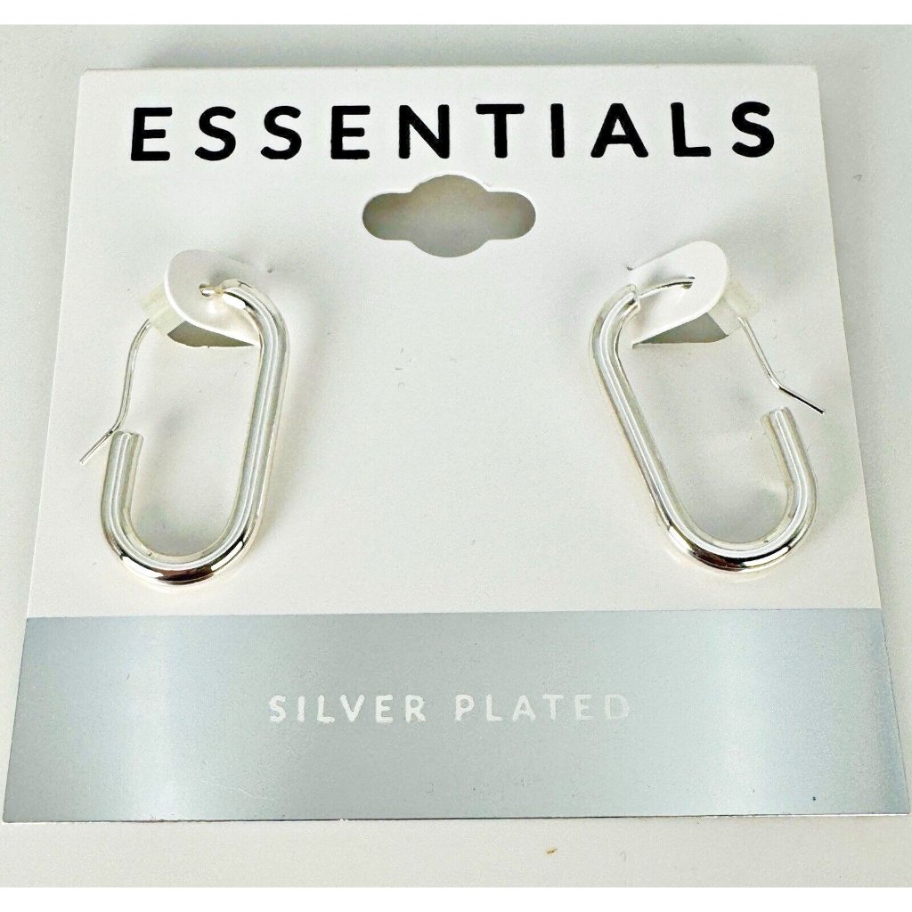 Essentials Silver Wire Hook Rectangular Oval Hoop Earrings 40 Msrp 10$